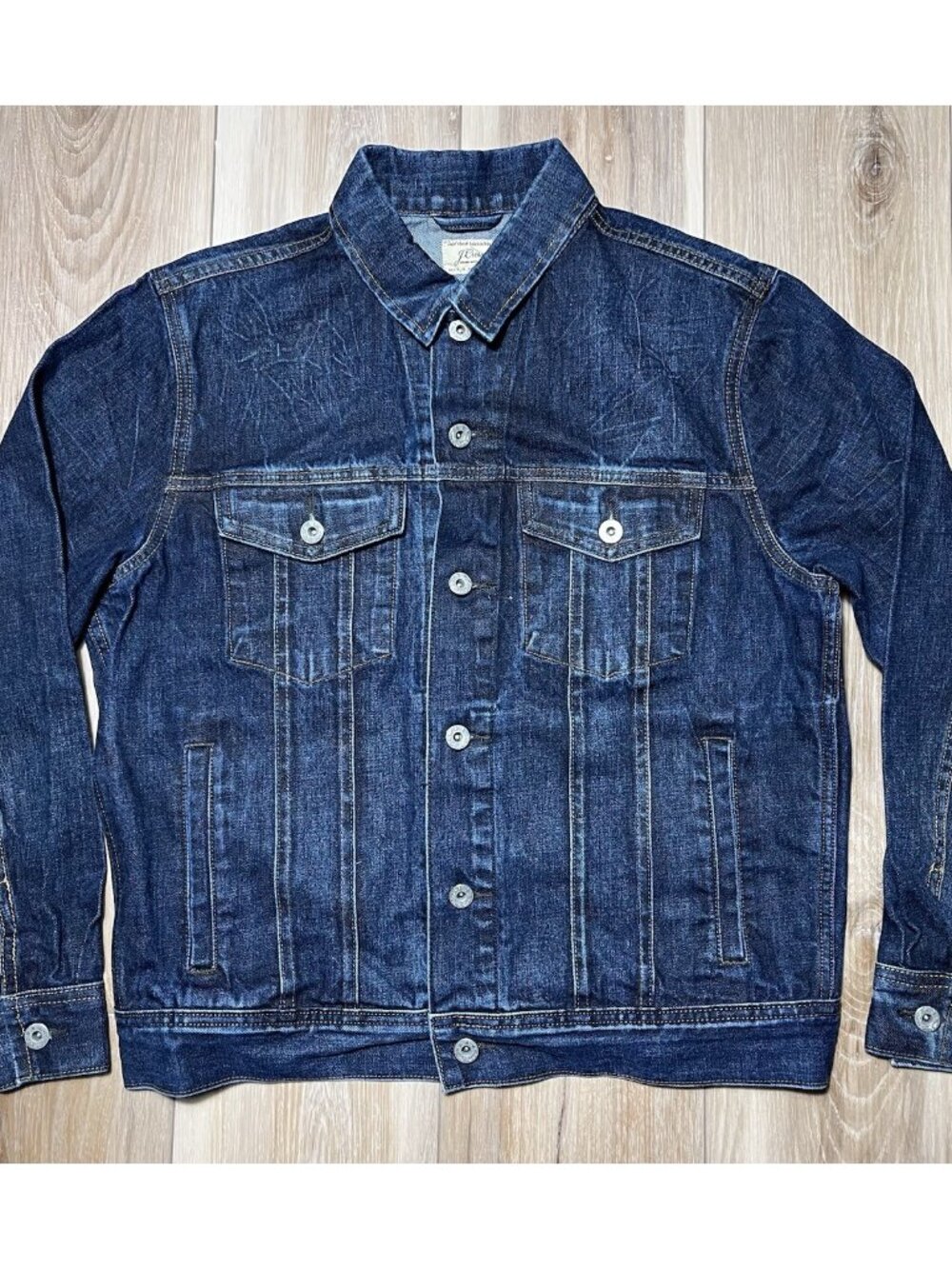 Jcrew Rigid Trucker Dark Wash Button Up Blue Jean Jacket - Men Size Medium
